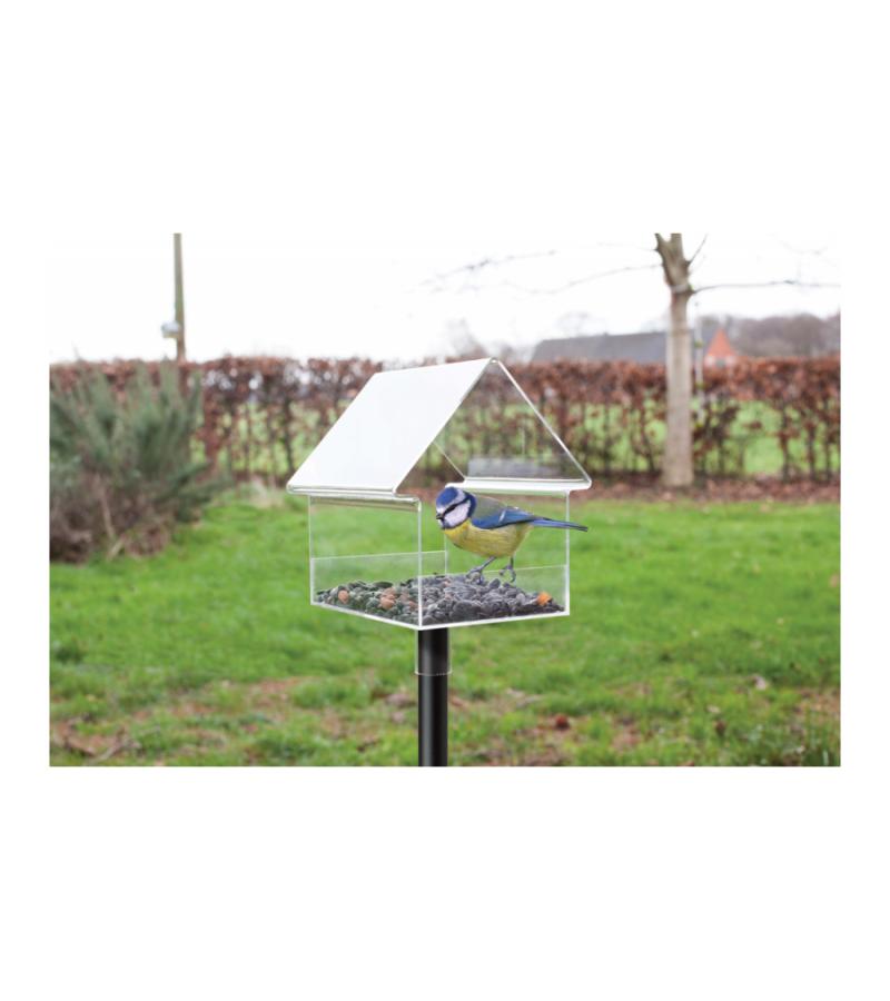 Vogelvoederhuis transparant op spies